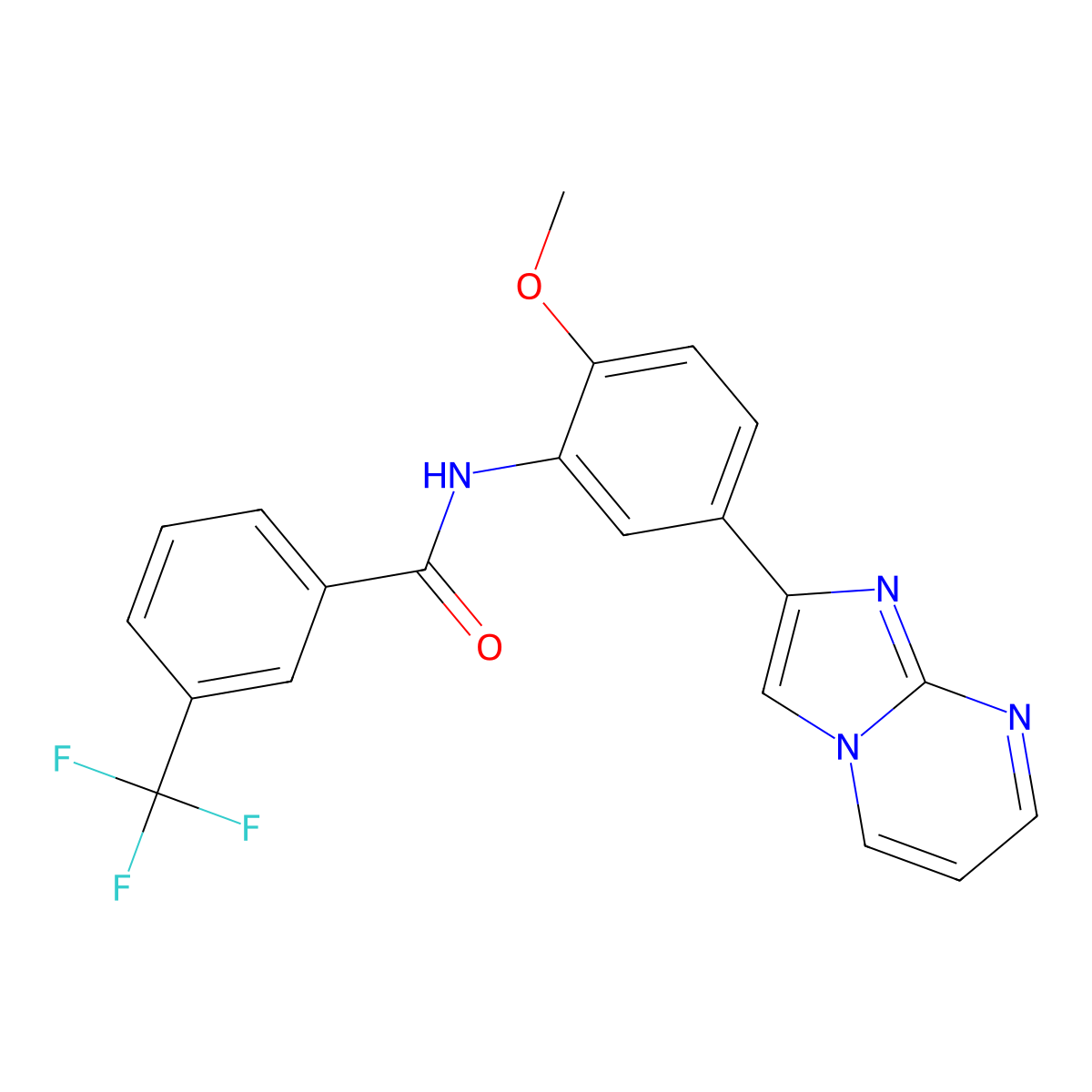 N-(5-imidazo[1,2-a]pyrimidin-2-yl-2-methoxyphenyl)-3-(trifluoromethyl)benzamide molecular structure, CAS 847388-08-3