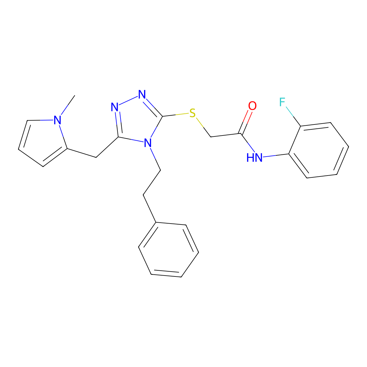 N-(2-fluorophenyl)-2-((5-((1-methyl-1H-pyrrol-2-yl)methyl)-4-phenethyl-4H-1,2,4-triazol-3-yl)thio)acetamide molecular structure, CAS 847390-47-0