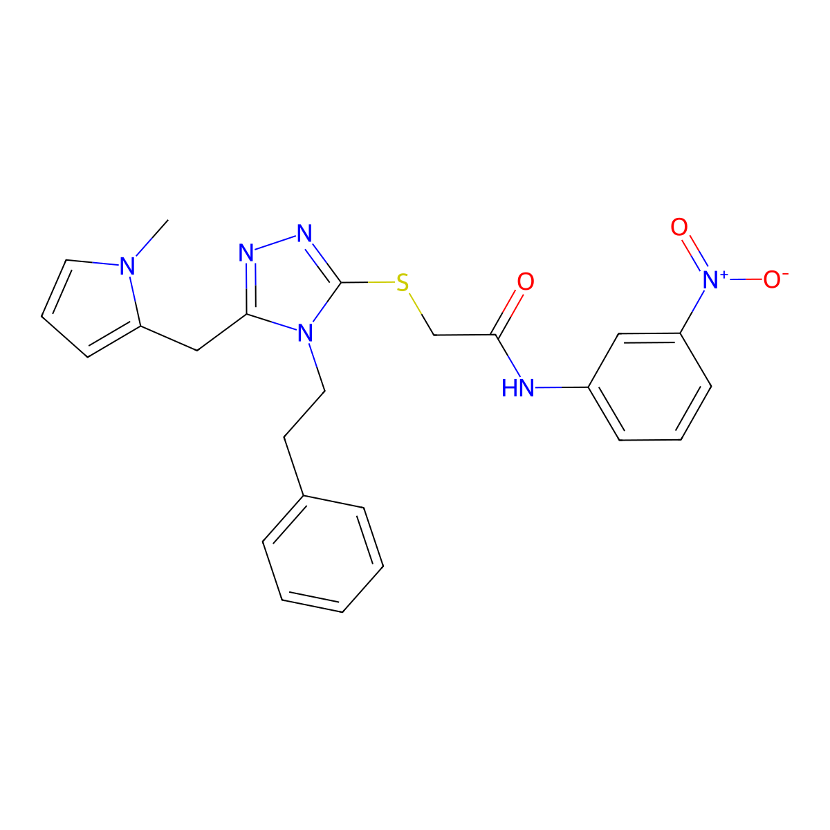 2-((5-((1-methyl-1H-pyrrol-2-yl)methyl)-4-phenethyl-4H-1,2,4-triazol-3-yl)thio)-N-(3-nitrophenyl)acetamide molecular structure, CAS 847390-72-1