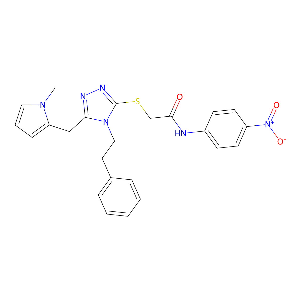 2-((5-((1-methyl-1H-pyrrol-2-yl)methyl)-4-phenethyl-4H-1,2,4-triazol-3-yl)thio)-N-(4-nitrophenyl)acetamide molecular structure, CAS 847390-73-2