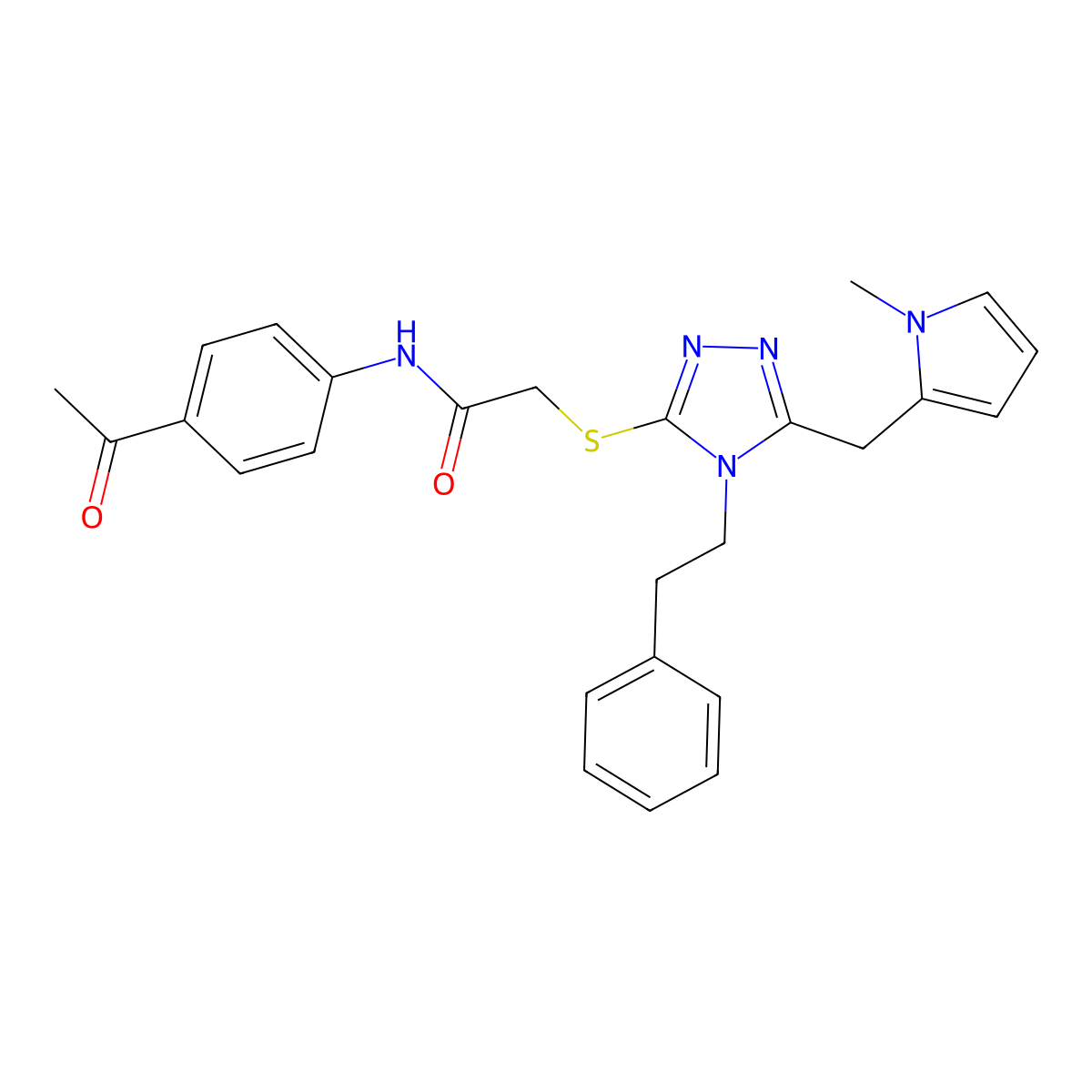 N-(4-acetylphenyl)-2-((5-((1-methyl-1H-pyrrol-2-yl)methyl)-4-phenethyl-4H-1,2,4-triazol-3-yl)thio)acetamide molecular structure, CAS 847390-77-6