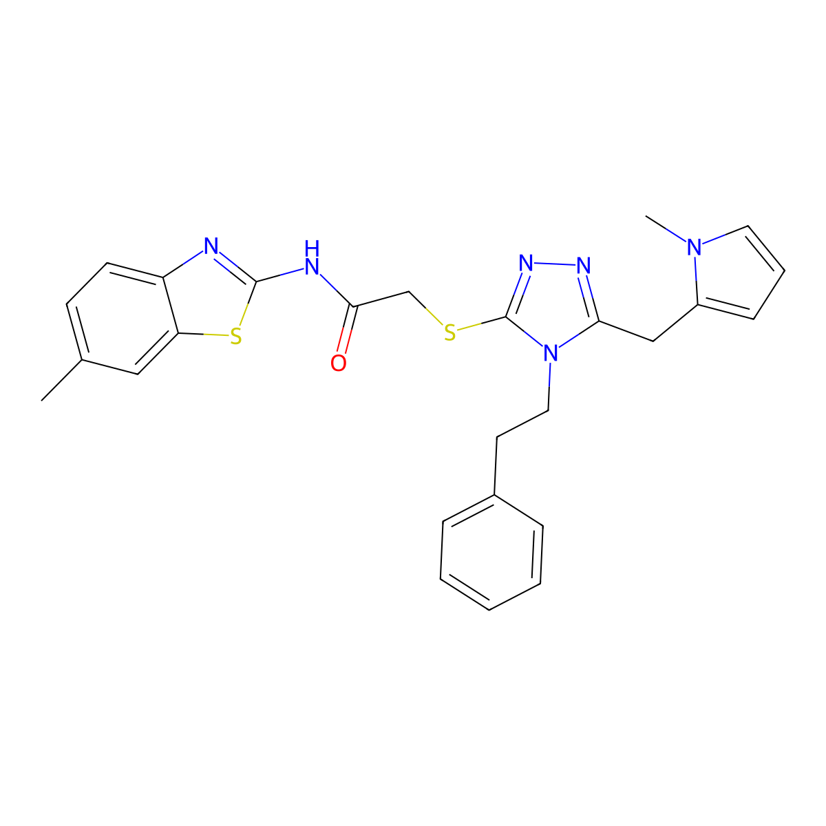 2-((5-((1-methyl-1H-pyrrol-2-yl)methyl)-4-phenethyl-4H-1,2,4-triazol-3-yl)thio)-N-(6-methylbenzo[d]thiazol-2-yl)acetamide molecular structure, CAS 847390-90-3