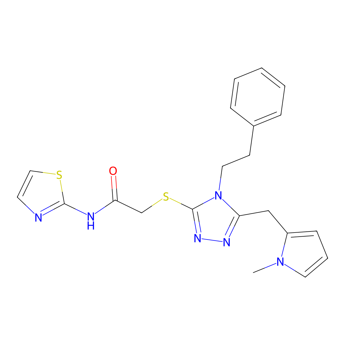 2-((5-((1-methyl-1H-pyrrol-2-yl)methyl)-4-phenethyl-4H-1,2,4-triazol-3-yl)thio)-N-(thiazol-2-yl)acetamide molecular structure, CAS 847390-91-4