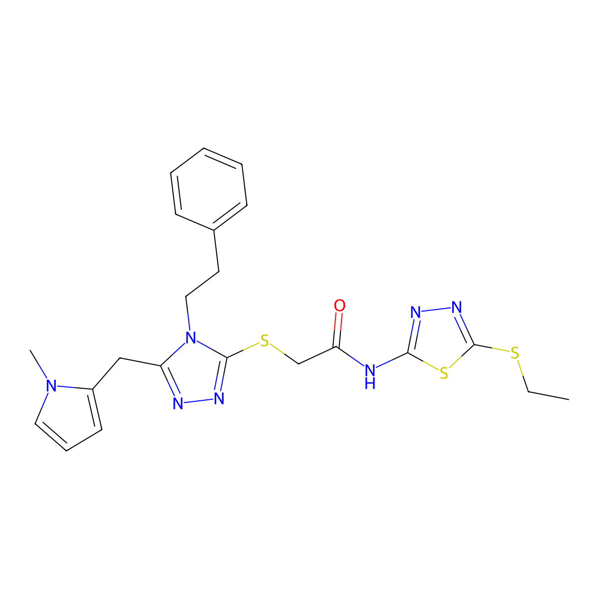N-[5-(ethylthio)-1,3,4-thiadiazol-2-yl]-2-{[5-[(1-methyl-1H-pyrrol-2-yl)methyl]-4-(2-phenylethyl)-4H-1,2,4-triazol-3-yl]thio}acetamide molecular structure, CAS 847390-95-8