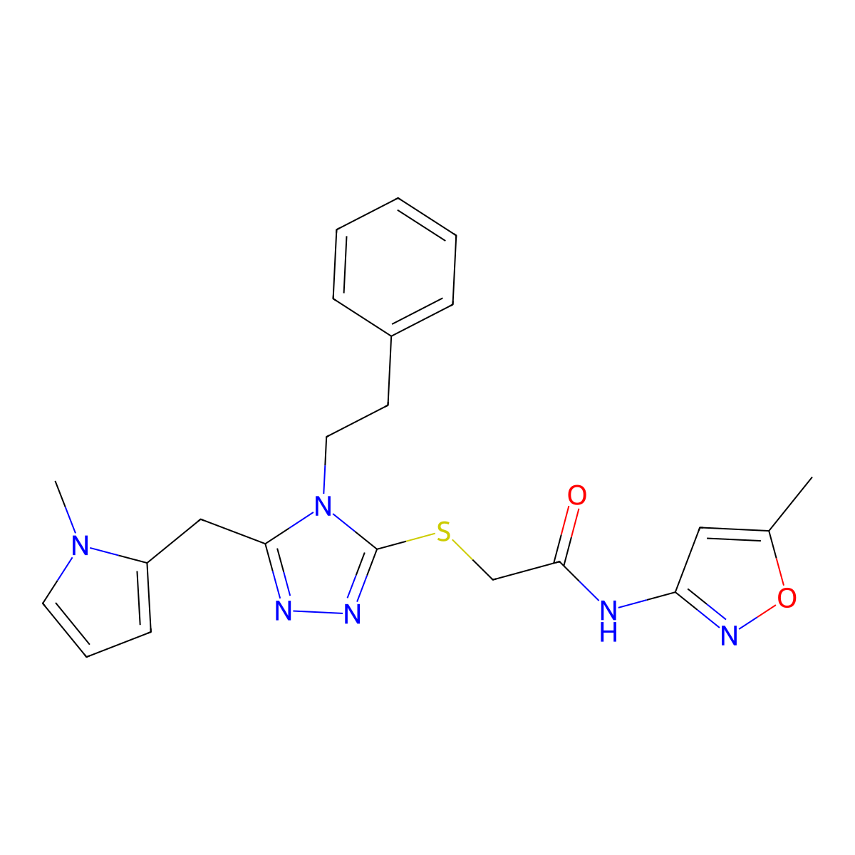 2-((5-((1-methyl-1H-pyrrol-2-yl)methyl)-4-phenethyl-4H-1,2,4-triazol-3-yl)thio)-N-(5-methylisoxazol-3-yl)acetamide molecular structure, CAS 847390-96-9