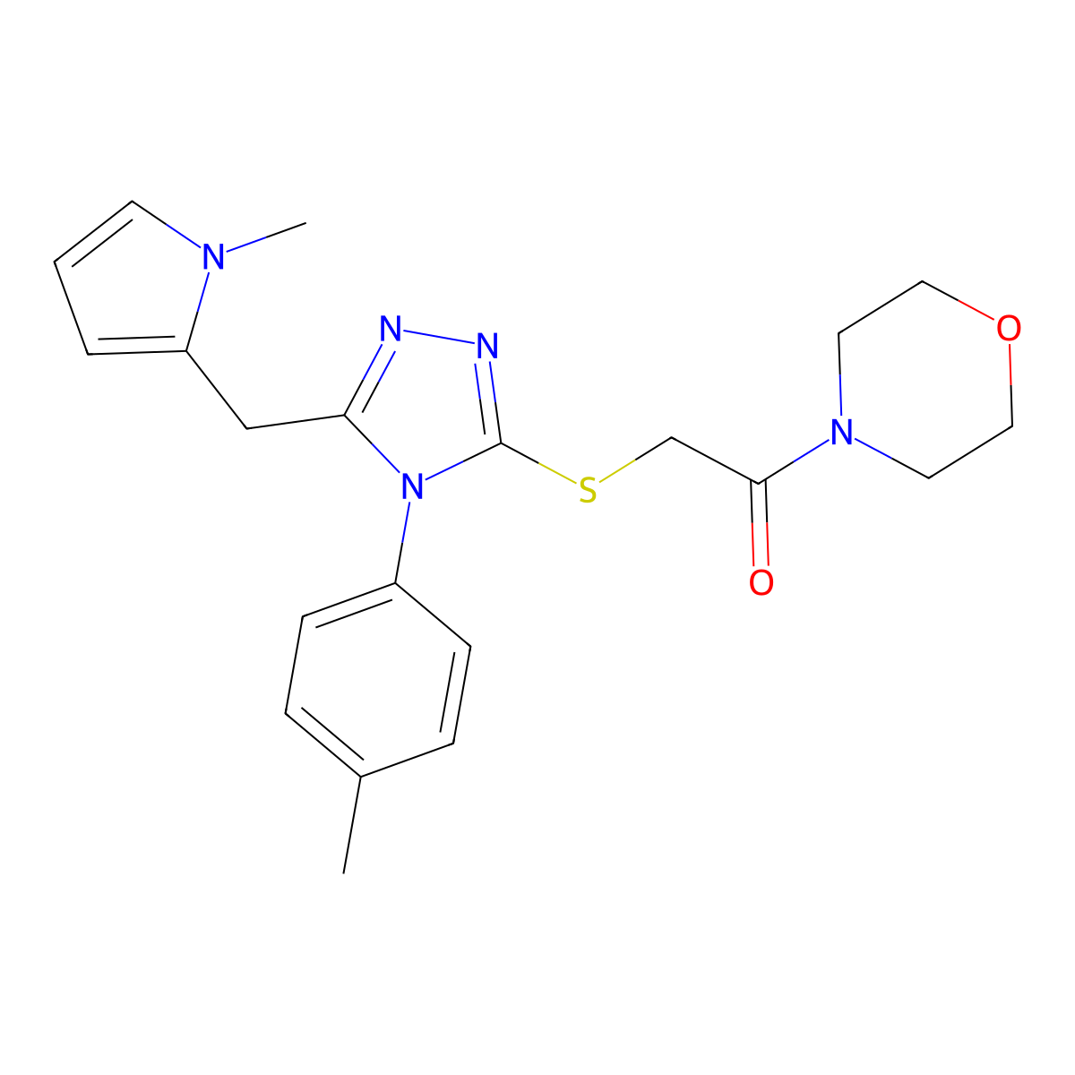2-((5-((1-methyl-1H-pyrrol-2-yl)methyl)-4-(p-tolyl)-4H-1,2,4-triazol-3-yl)thio)-1-morpholinoethanone molecular structure, CAS 847390-99-2