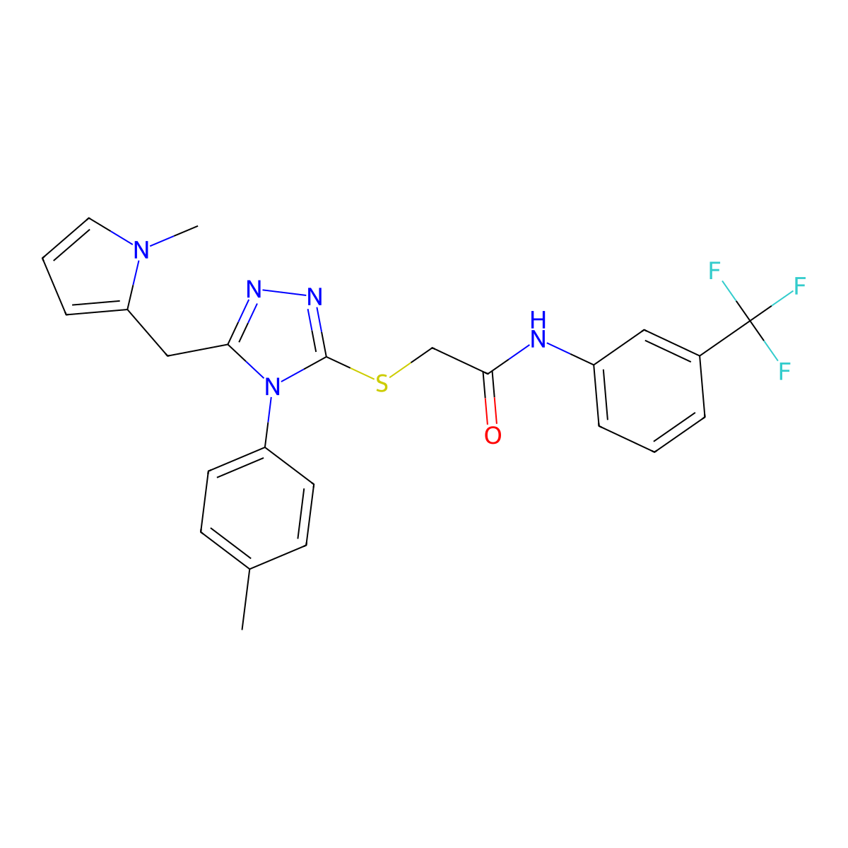 2-({5-[(1-methyl-1H-pyrrol-2-yl)methyl]-4-(4-methylphenyl)-4H-1,2,4-triazol-3-yl}sulfanyl)-N-[3-(trifluoromethyl)phenyl]acetamide molecular structure, CAS 847391-38-2