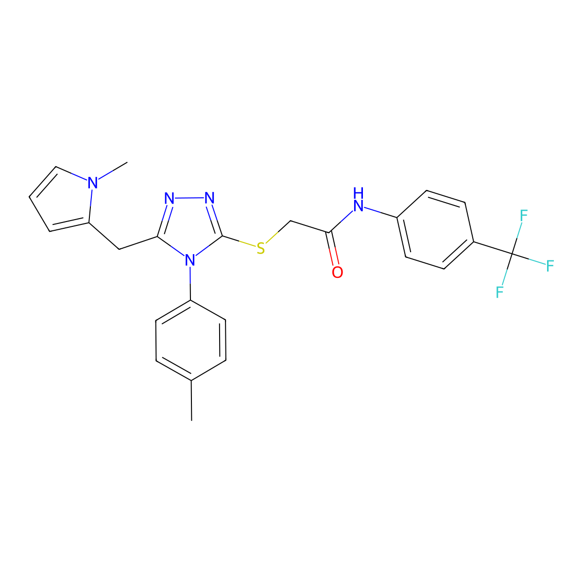 2-((5-((1-methyl-1H-pyrrol-2-yl)methyl)-4-(p-tolyl)-4H-1,2,4-triazol-3-yl)thio)-N-(4-(trifluoromethyl)phenyl)acetamide molecular structure, CAS 847391-39-3