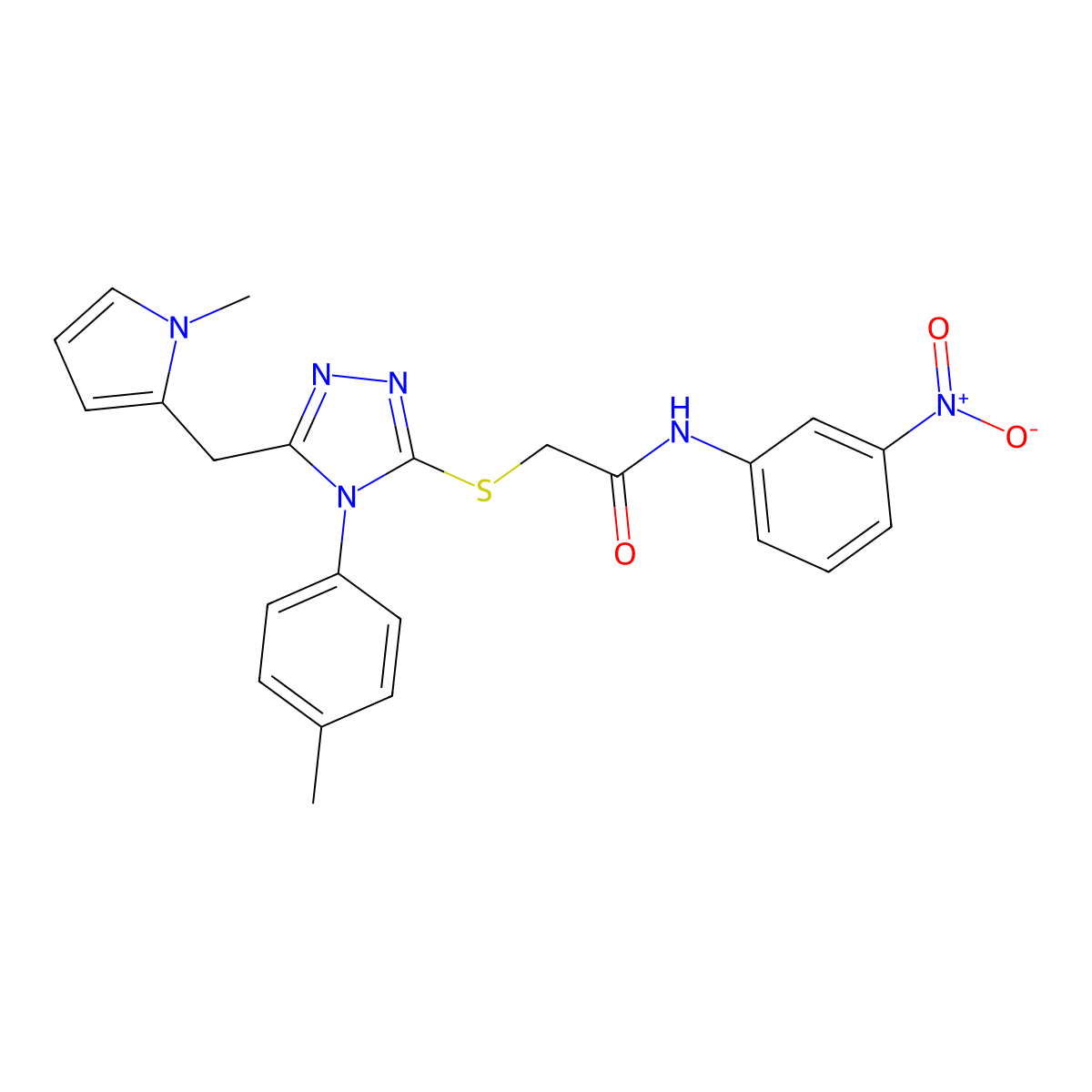 2-({5-[(1-methyl-1H-pyrrol-2-yl)methyl]-4-(4-methylphenyl)-4H-1,2,4-triazol-3-yl}sulfanyl)-N-(3-nitrophenyl)acetamide molecular structure, CAS 847391-42-8
