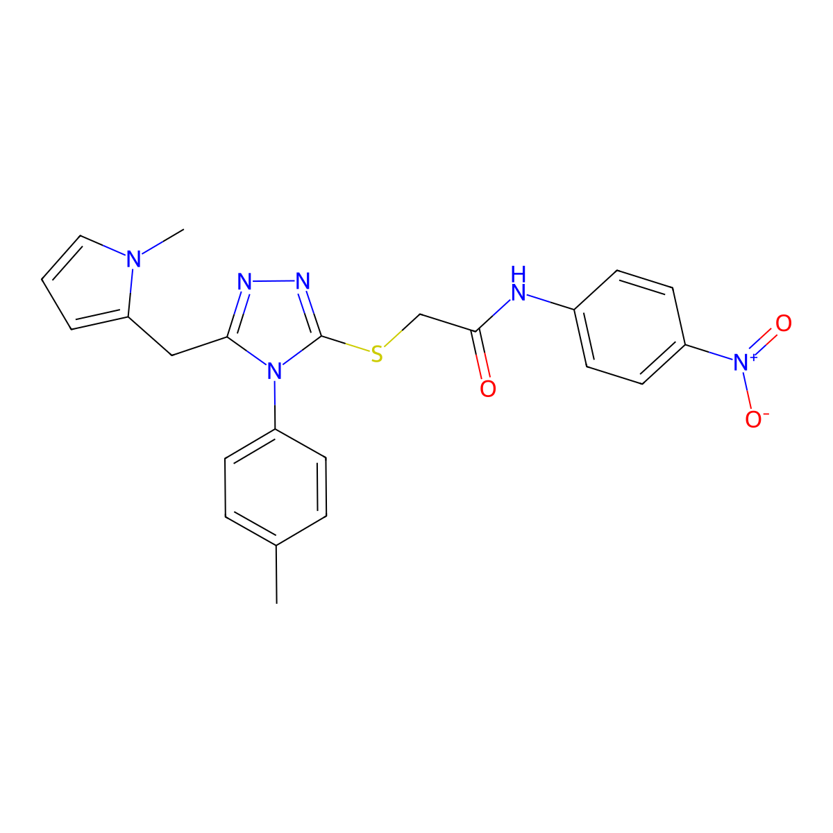 2-((5-((1-methyl-1H-pyrrol-2-yl)methyl)-4-(p-tolyl)-4H-1,2,4-triazol-3-yl)thio)-N-(4-nitrophenyl)acetamide molecular structure, CAS 847391-43-9
