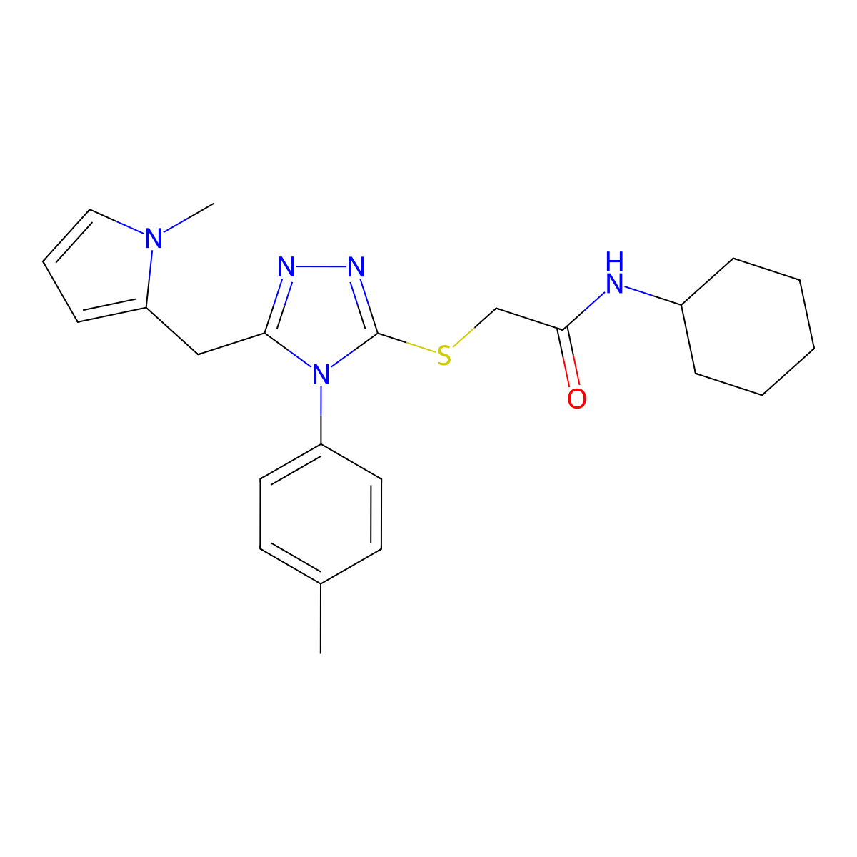 N-cyclohexyl-2-({4-(4-methylphenyl)-5-[(1-methyl-1H-pyrrol-2-yl)methyl]-4H-1,2,4-triazol-3-yl}thio)acetamide molecular structure, CAS 847391-51-9