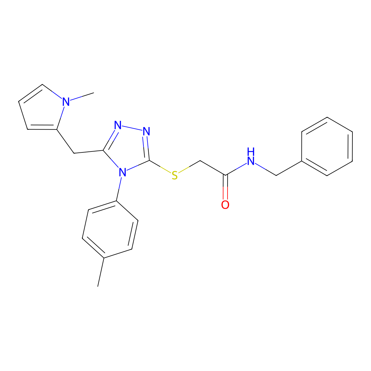 N-benzyl-2-((5-((1-methyl-1H-pyrrol-2-yl)methyl)-4-(p-tolyl)-4H-1,2,4-triazol-3-yl)thio)acetamide molecular structure, CAS 847391-53-1