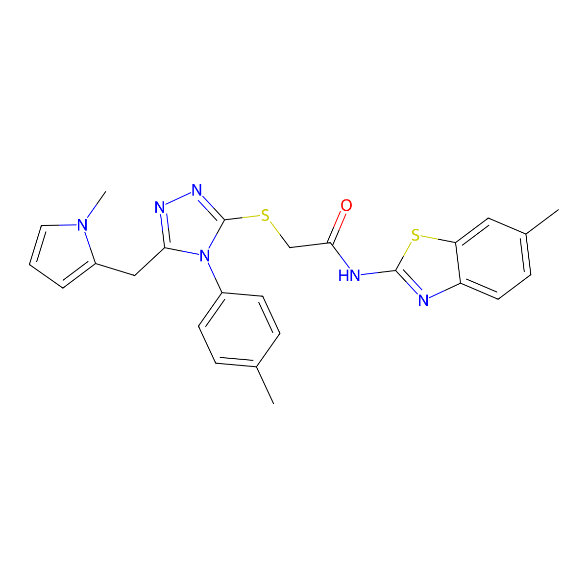 2-((5-((1-methyl-1H-pyrrol-2-yl)methyl)-4-(p-tolyl)-4H-1,2,4-triazol-3-yl)thio)-N-(6-methylbenzo[d]thiazol-2-yl)acetamide molecular structure, CAS 847391-62-2