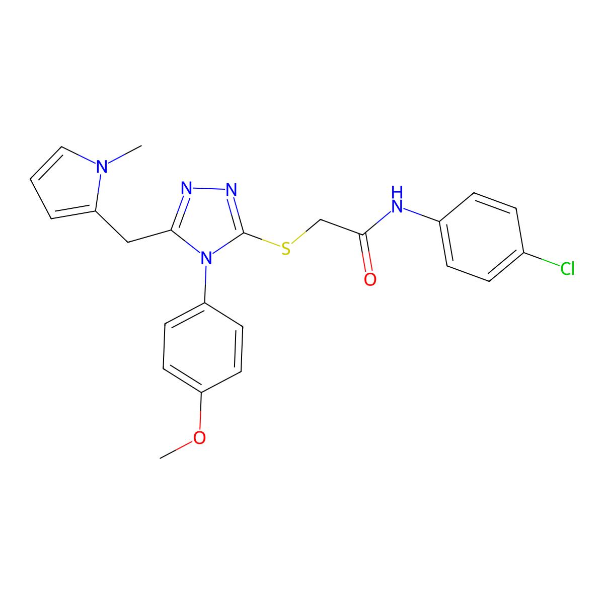 N-(4-chlorophenyl)-2-[[4-(4-methoxyphenyl)-5-[(1-methyl-2-pyrrolyl)methyl]-1,2,4-triazol-3-yl]thio]acetamide molecular structure, CAS 847393-04-8