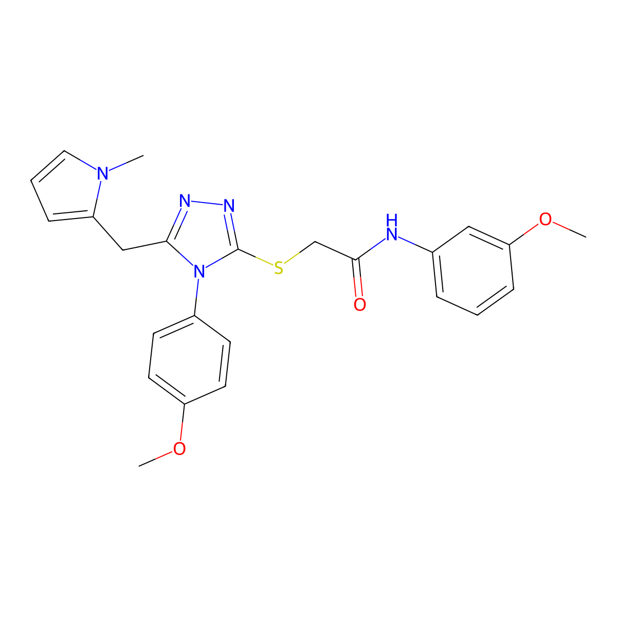 N-(3-methoxyphenyl)-2-[[4-(4-methoxyphenyl)-5-[(1-methylpyrrol-2-yl)methyl]-1,2,4-triazol-3-yl]sulfanyl]acetamide molecular structure, CAS 847393-11-7