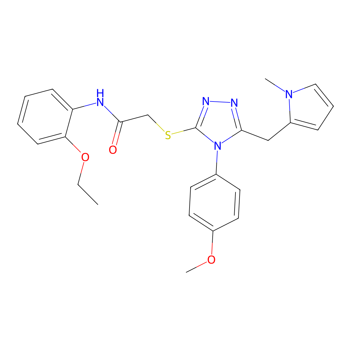 N-(2-ethoxyphenyl)-2-((4-(4-methoxyphenyl)-5-((1-methyl-1H-pyrrol-2-yl)methyl)-4H-1,2,4-triazol-3-yl)thio)acetamide molecular structure, CAS 847393-13-9