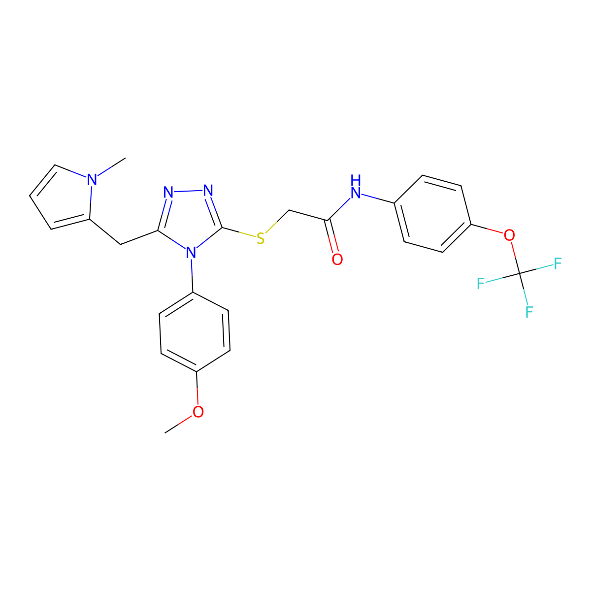 2-((4-(4-methoxyphenyl)-5-((1-methyl-1H-pyrrol-2-yl)methyl)-4H-1,2,4-triazol-3-yl)thio)-N-(4-(trifluoromethoxy)phenyl)acetamide molecular structure, CAS 847393-24-2