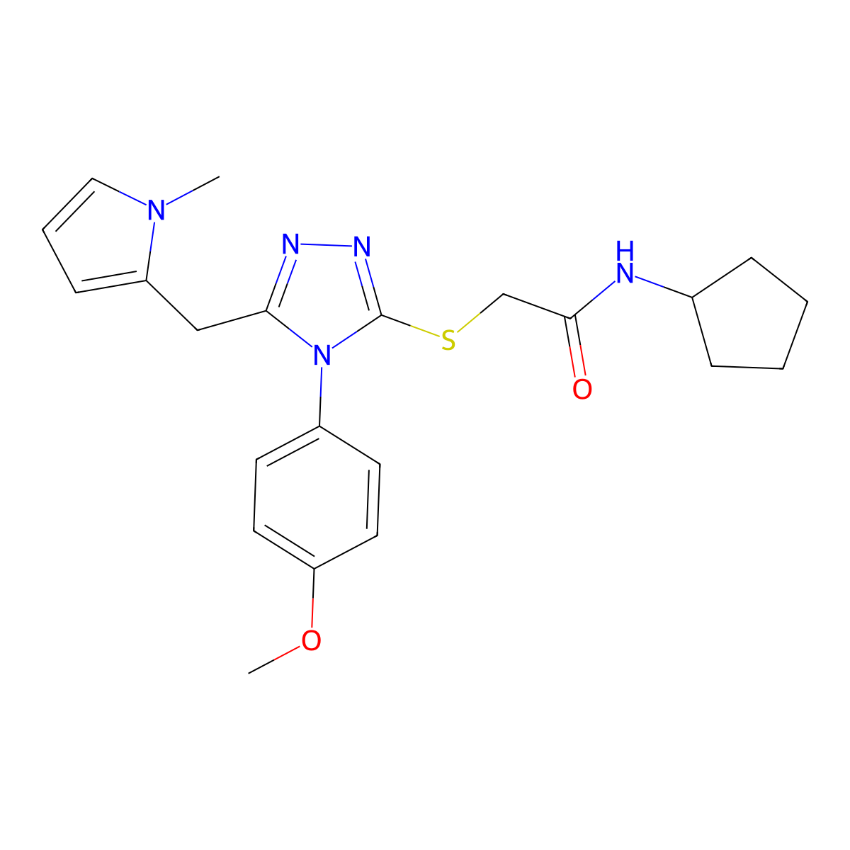 N-cyclopentyl-2-((4-(4-methoxyphenyl)-5-((1-methyl-1H-pyrrol-2-yl)methyl)-4H-1,2,4-triazol-3-yl)thio)acetamide molecular structure, CAS 847393-33-3