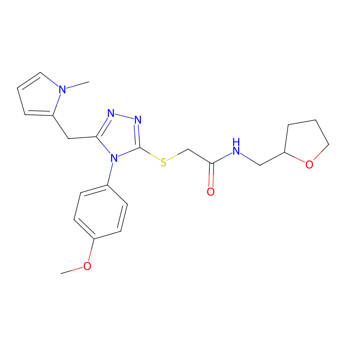 2-[[4-(4-methoxyphenyl)-5-[(1-methylpyrrol-2-yl)methyl]-1,2,4-triazol-3-yl]sulfanyl]-N-(oxolan-2-ylmethyl)acetamide molecular structure, CAS 847393-41-3