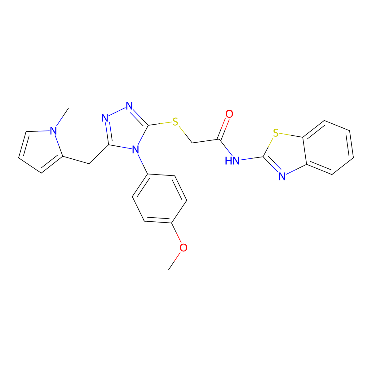 N-(benzo[d]thiazol-2-yl)-2-((4-(4-methoxyphenyl)-5-((1-methyl-1H-pyrrol-2-yl)methyl)-4H-1,2,4-triazol-3-yl)thio)acetamide molecular structure, CAS 847393-44-6