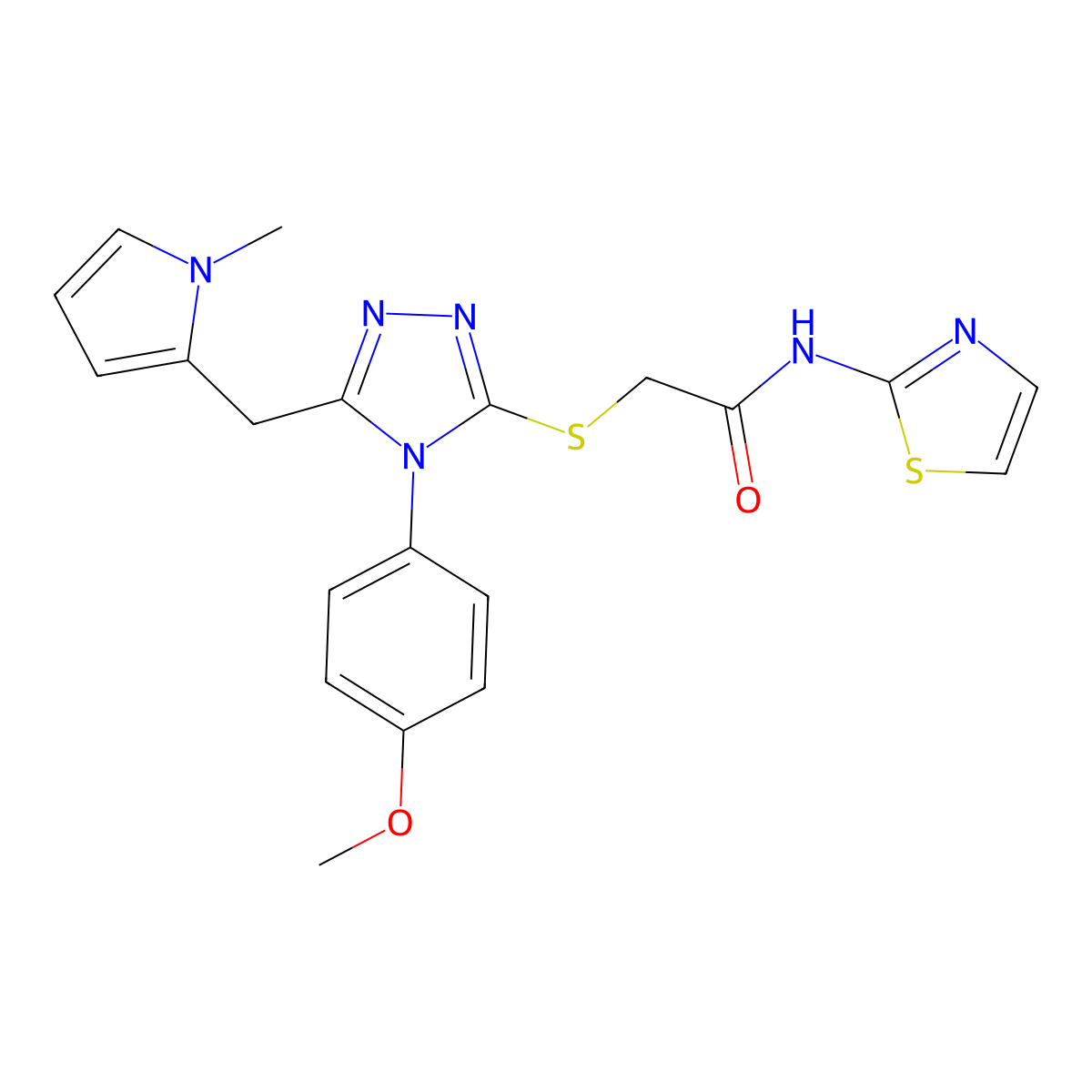 2-[[4-(4-methoxyphenyl)-5-[(1-methylpyrrol-2-yl)methyl]-1,2,4-triazol-3-yl]sulfanyl]-N-(1,3-thiazol-2-yl)acetamide molecular structure, CAS 847393-45-7