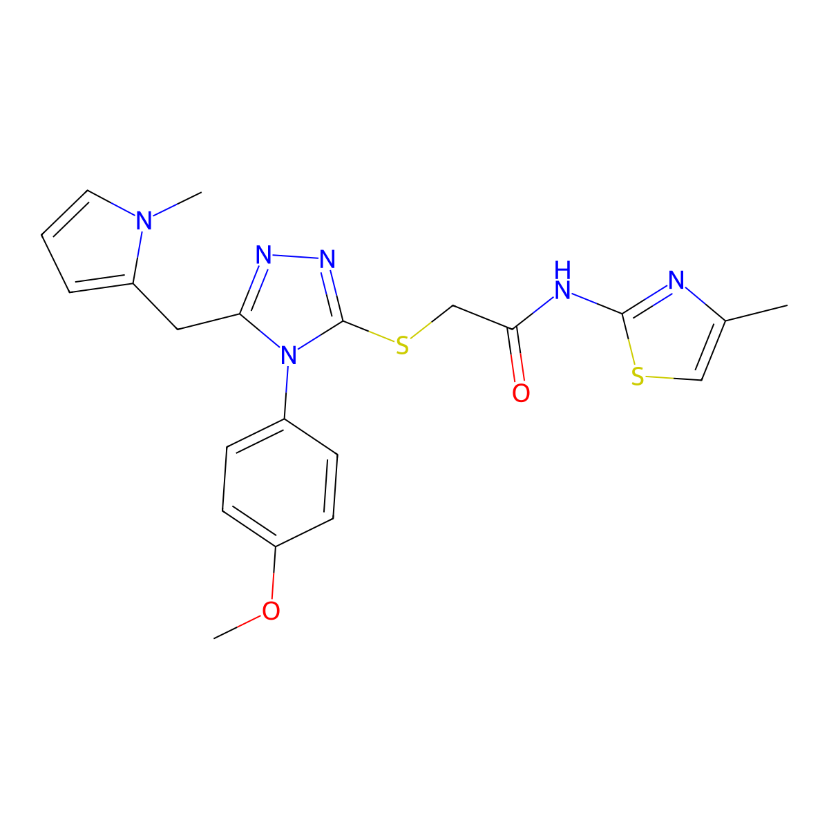 2-((4-(4-methoxyphenyl)-5-((1-methyl-1H-pyrrol-2-yl)methyl)-4H-1,2,4-triazol-3-yl)thio)-N-(4-methylthiazol-2-yl)acetamide molecular structure, CAS 847393-46-8