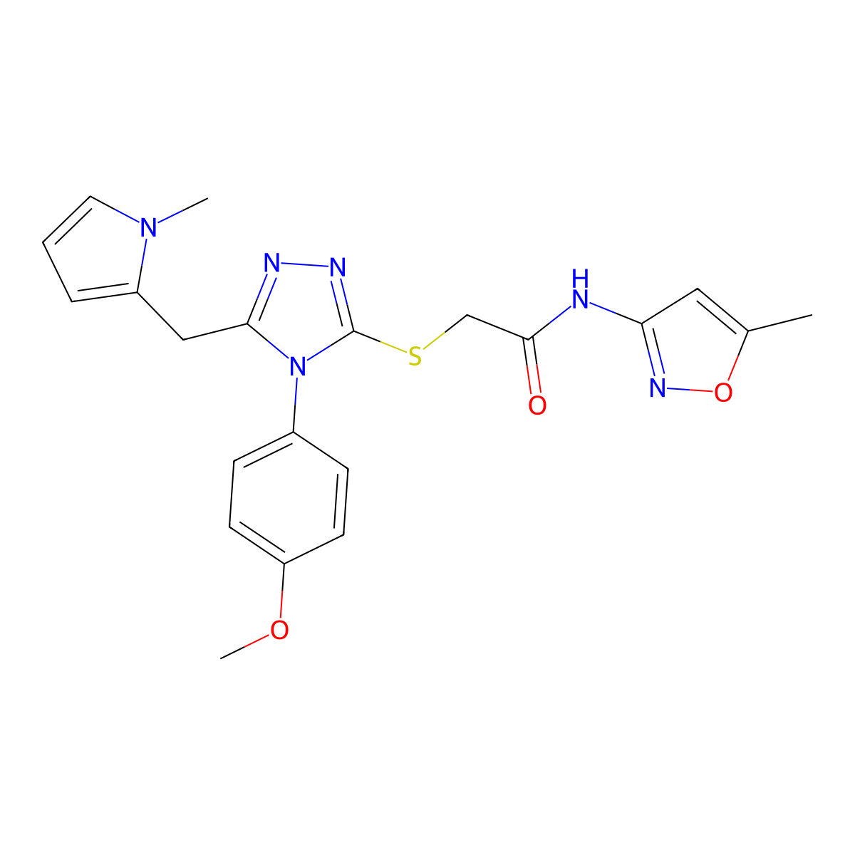 2-((4-(4-methoxyphenyl)-5-((1-methyl-1H-pyrrol-2-yl)methyl)-4H-1,2,4-triazol-3-yl)thio)-N-(5-methylisoxazol-3-yl)acetamide molecular structure, CAS 847393-50-4