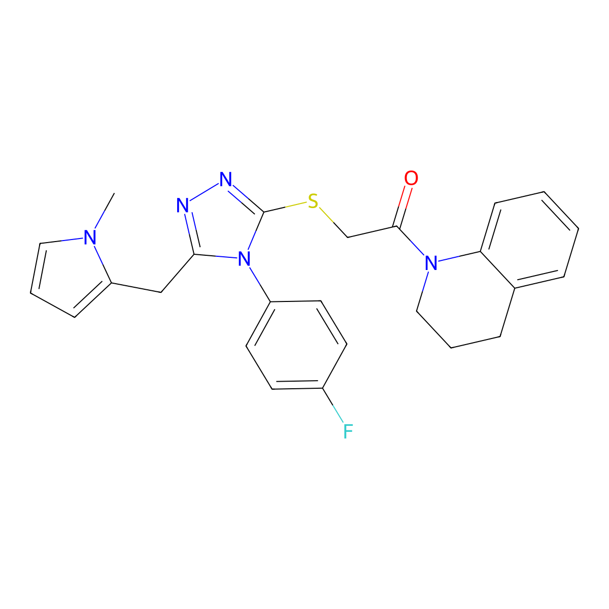 1-(3,4-dihydroquinolin-1(2H)-yl)-2-((4-(4-fluorophenyl)-5-((1-methyl-1H-pyrrol-2-yl)methyl)-4H-1,2,4-triazol-3-yl)thio)ethanone molecular structure, CAS 847393-57-1