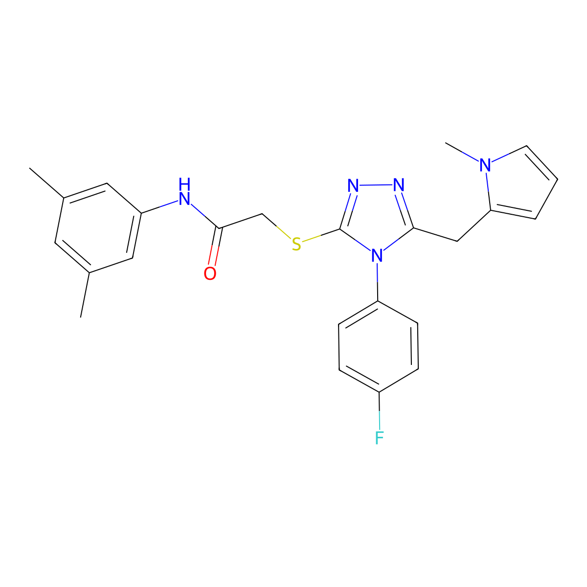 N-(3,5-dimethylphenyl)-2-[[4-(4-fluorophenyl)-5-[(1-methyl-2-pyrrolyl)methyl]-1,2,4-triazol-3-yl]thio]acetamide molecular structure, CAS 847393-68-4