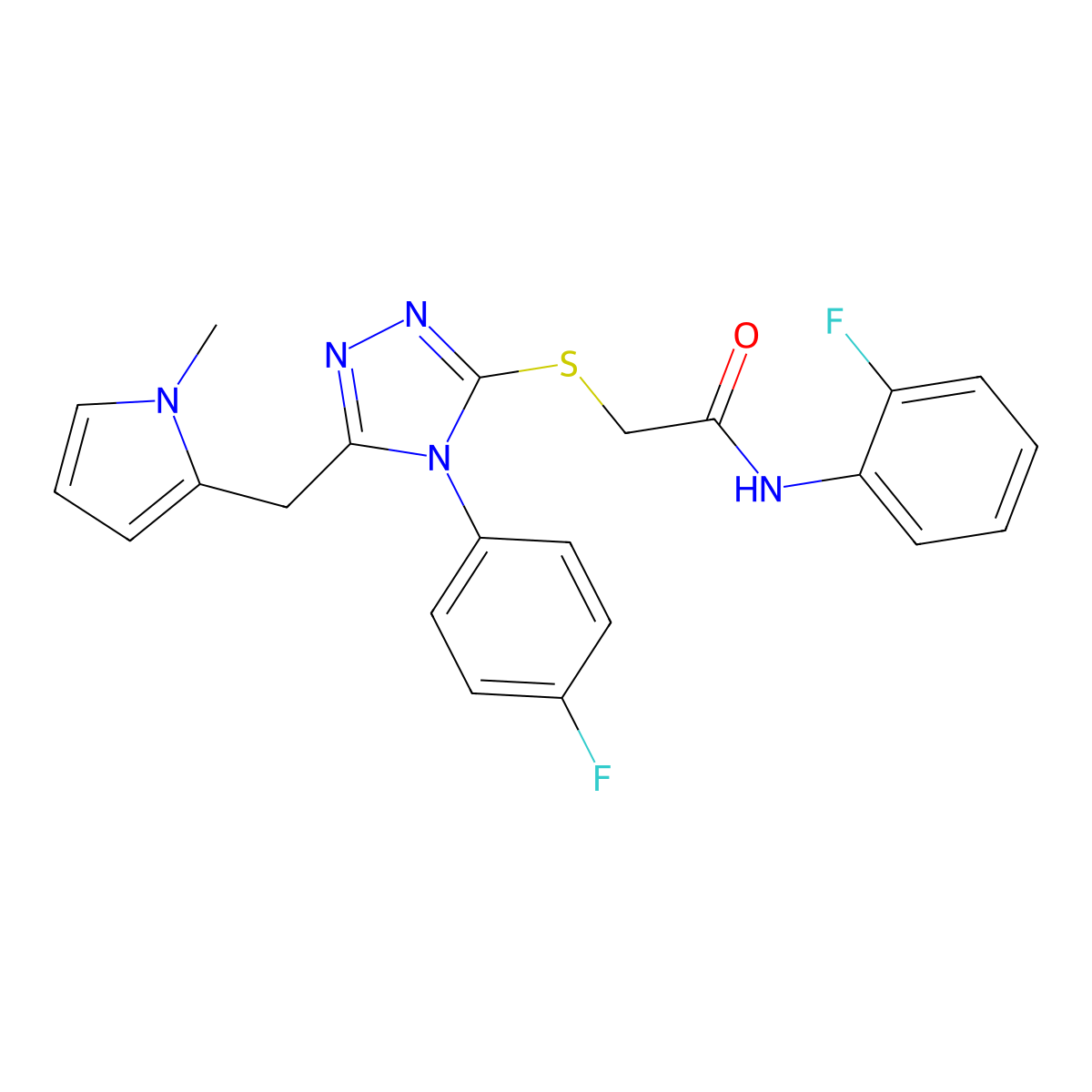 N-(2-fluorophenyl)-2-((4-(4-fluorophenyl)-5-((1-methyl-1H-pyrrol-2-yl)methyl)-4H-1,2,4-triazol-3-yl)thio)acetamide molecular structure, CAS 847393-72-0