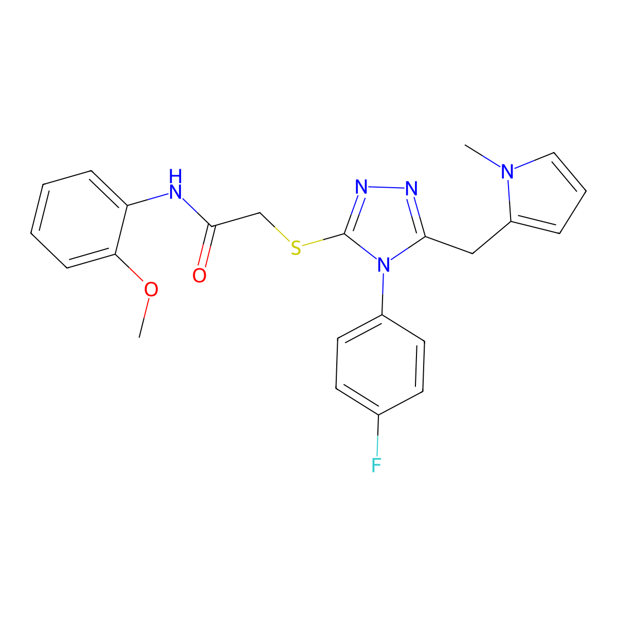 2-((4-(4-fluorophenyl)-5-((1-methyl-1H-pyrrol-2-yl)methyl)-4H-1,2,4-triazol-3-yl)thio)-N-(2-methoxyphenyl)acetamide molecular structure, CAS 847393-82-2