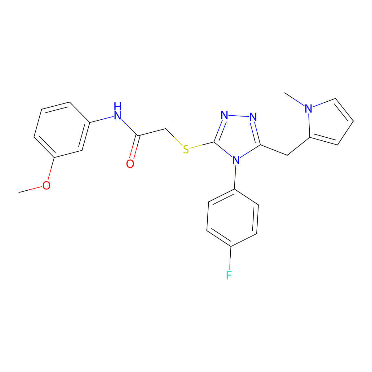 2-((4-(4-fluorophenyl)-5-((1-methyl-1H-pyrrol-2-yl)methyl)-4H-1,2,4-triazol-3-yl)thio)-N-(3-methoxyphenyl)acetamide molecular structure, CAS 847393-83-3
