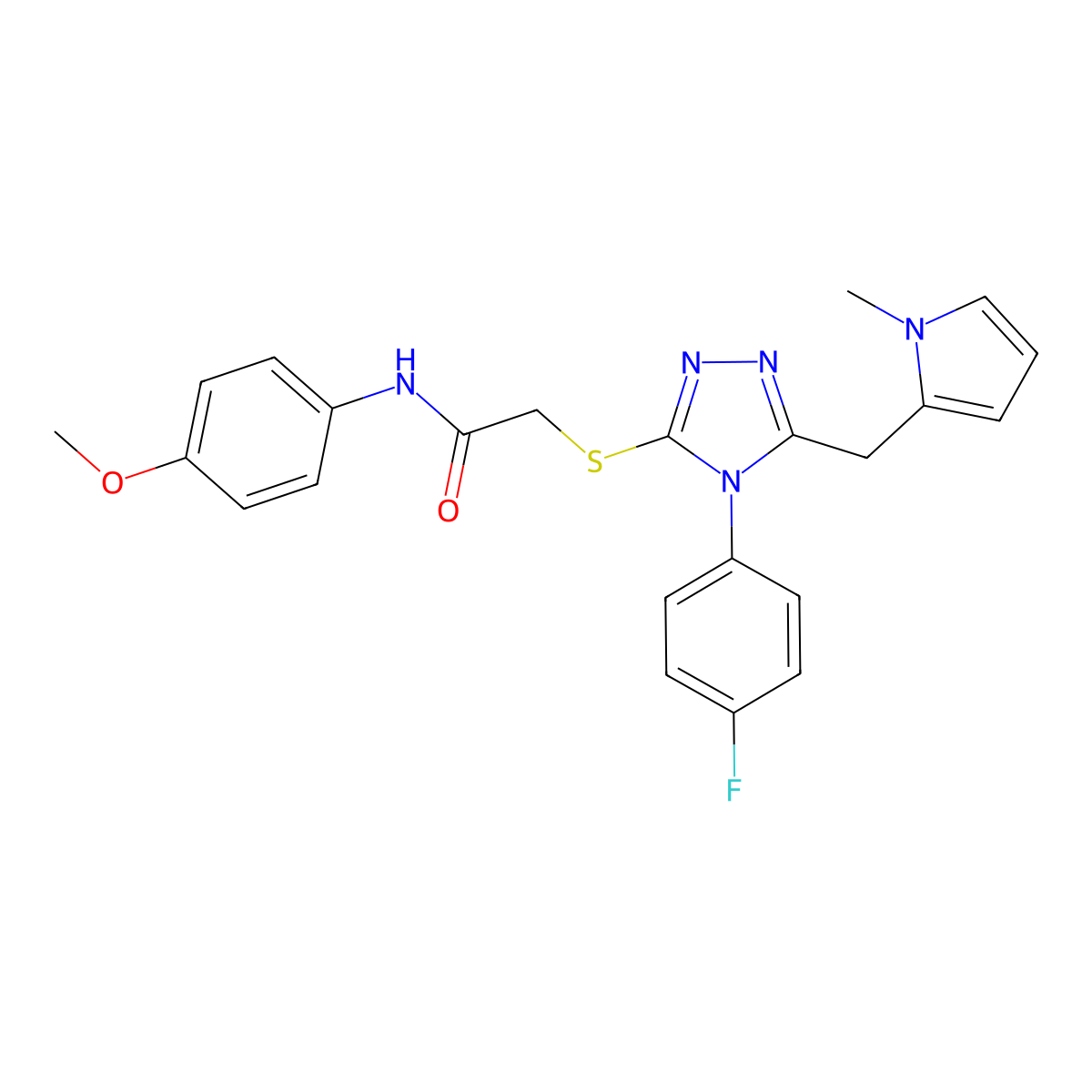 2-((4-(4-fluorophenyl)-5-((1-methyl-1H-pyrrol-2-yl)methyl)-4H-1,2,4-triazol-3-yl)thio)-N-(4-methoxyphenyl)acetamide molecular structure, CAS 847393-84-4