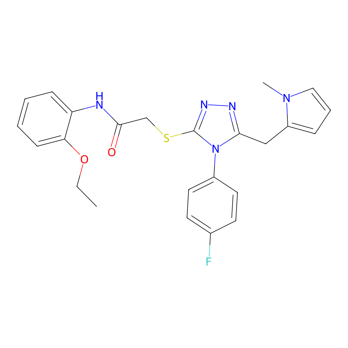 N-(2-ethoxyphenyl)-2-[[4-(4-fluorophenyl)-5-[(1-methylpyrrol-2-yl)methyl]-1,2,4-triazol-3-yl]sulfanyl]acetamide molecular structure, CAS 847393-85-5