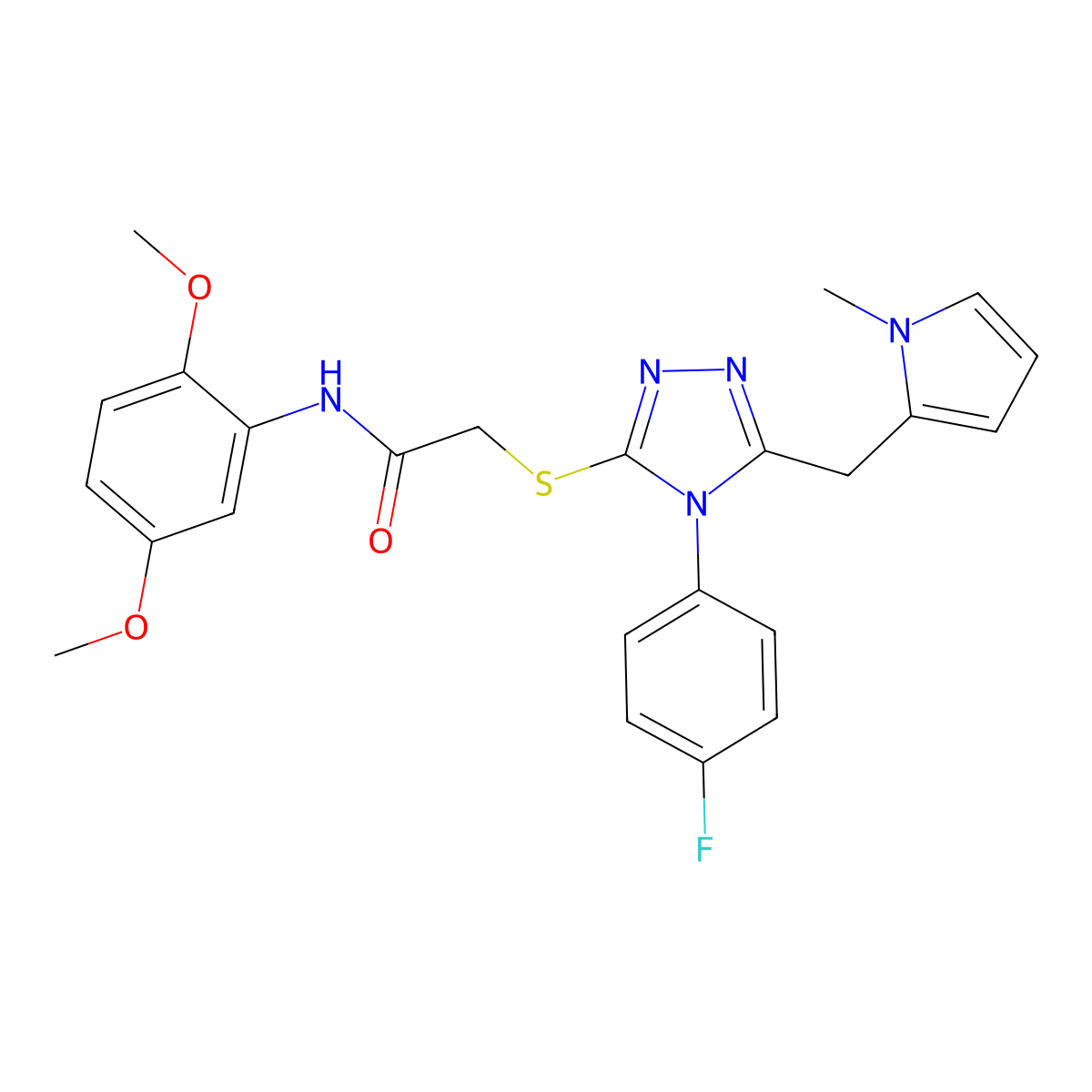 N-(2,5-dimethoxyphenyl)-2-[[4-(4-fluorophenyl)-5-[(1-methylpyrrol-2-yl)methyl]-1,2,4-triazol-3-yl]sulfanyl]acetamide molecular structure, CAS 847393-88-8