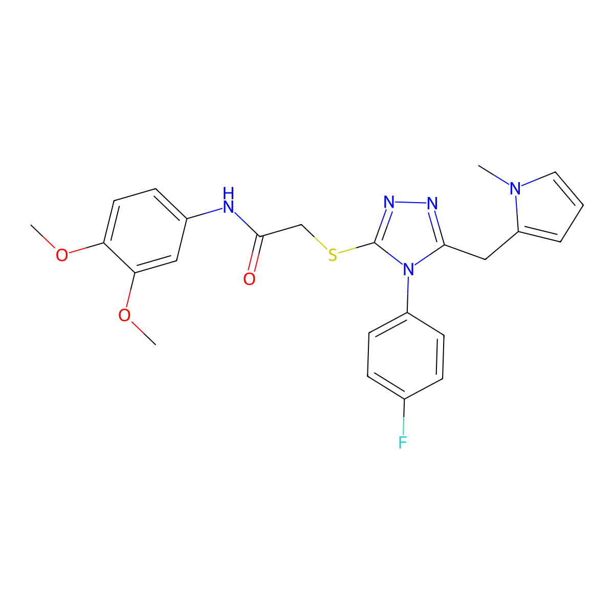 N-(3,4-dimethoxyphenyl)-2-[[4-(4-fluorophenyl)-5-[(1-methylpyrrol-2-yl)methyl]-1,2,4-triazol-3-yl]sulfanyl]acetamide molecular structure, CAS 847393-89-9