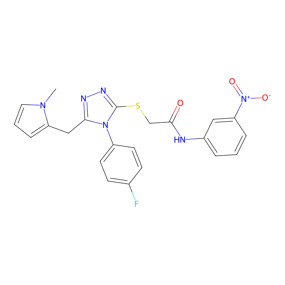 2-{[4-(4-fluorophenyl)-5-[(1-methyl-1H-pyrrol-2-yl)methyl]-4H-1,2,4-triazol-3-yl]sulfanyl}-N-(3-nitrophenyl)acetamide molecular structure, CAS 847393-97-9