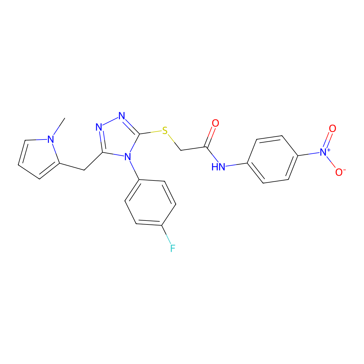 2-{[4-(4-fluorophenyl)-5-[(1-methyl-1H-pyrrol-2-yl)methyl]-4H-1,2,4-triazol-3-yl]sulfanyl}-N-(4-nitrophenyl)acetamide molecular structure, CAS 847393-98-0