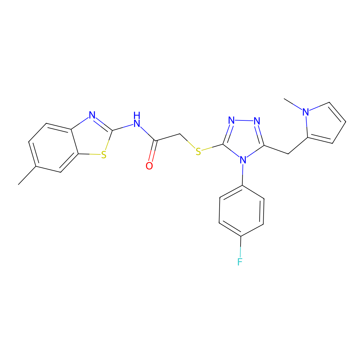 2-((4-(4-fluorophenyl)-5-((1-methyl-1H-pyrrol-2-yl)methyl)-4H-1,2,4-triazol-3-yl)thio)-N-(6-methylbenzo[d]thiazol-2-yl)acetamide molecular structure, CAS 847394-17-6