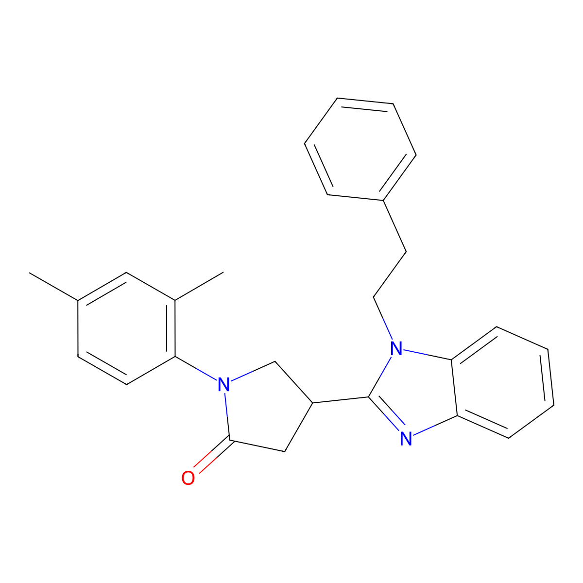 1-(2,4-dimethylphenyl)-4-[1-(2-phenylethyl)-1H-1,3-benzodiazol-2-yl]pyrrolidin-2-one molecular structure, CAS 847394-32-5