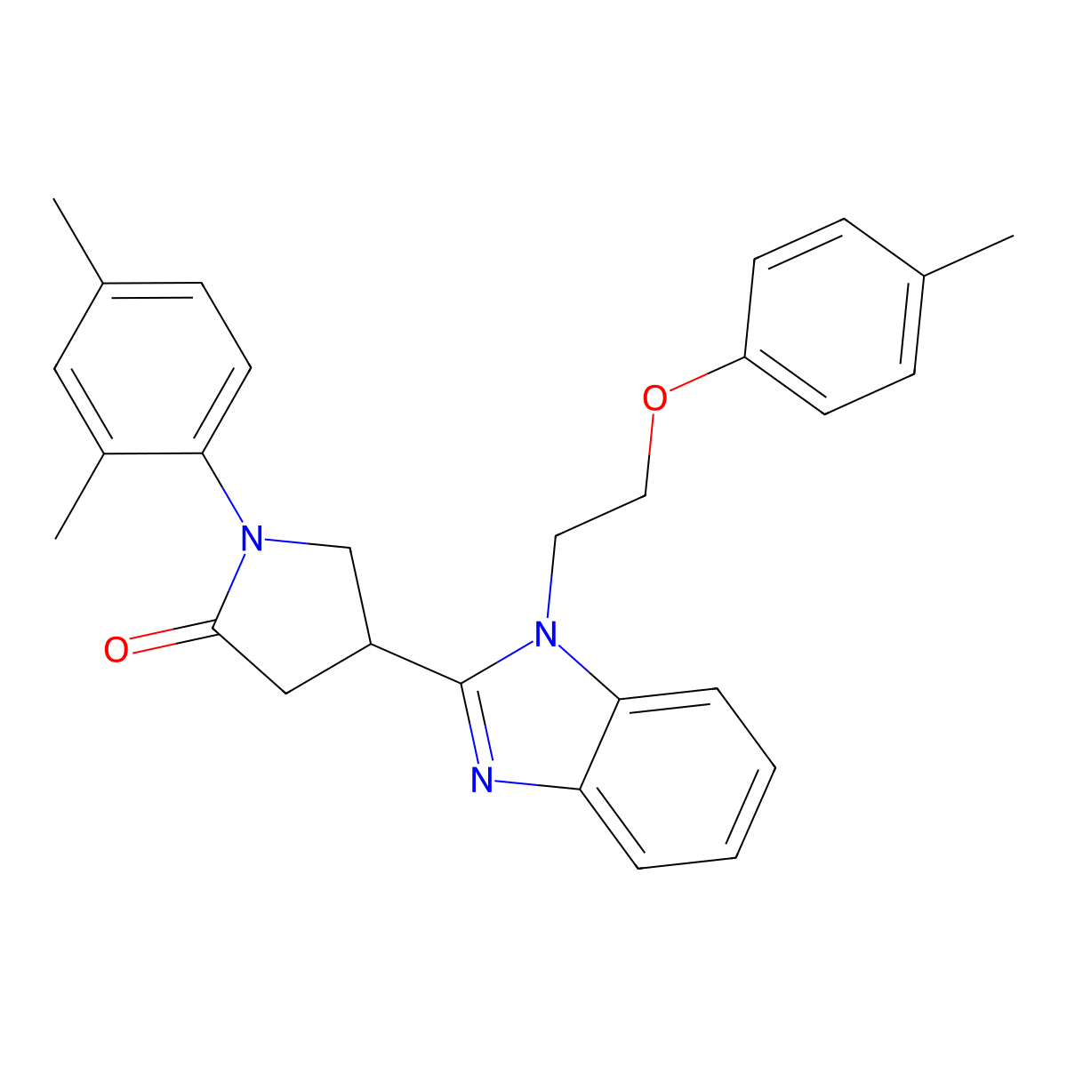 1-(2,4-dimethylphenyl)-4-(1-(2-(p-tolyloxy)ethyl)-1H-benzo[d]imidazol-2-yl)pyrrolidin-2-one molecular structure, CAS 847394-39-2