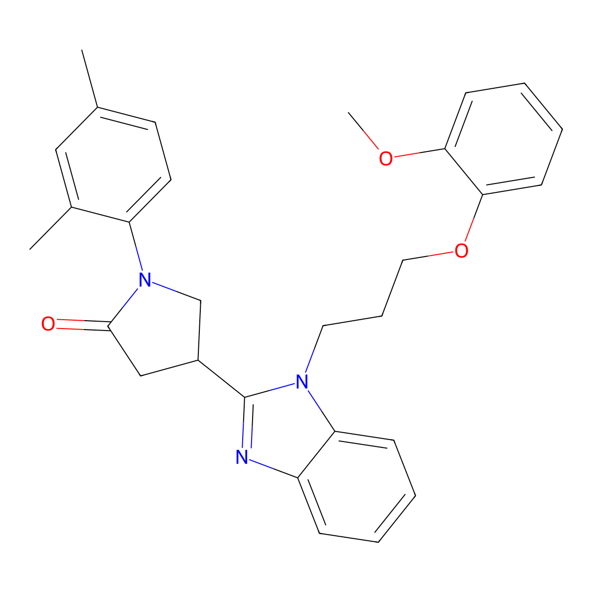 1-(2,4-dimethylphenyl)-4-{1-[3-(2-methoxyphenoxy)propyl]-1H-1,3-benzodiazol-2-yl}pyrrolidin-2-one molecular structure, CAS 847394-41-6