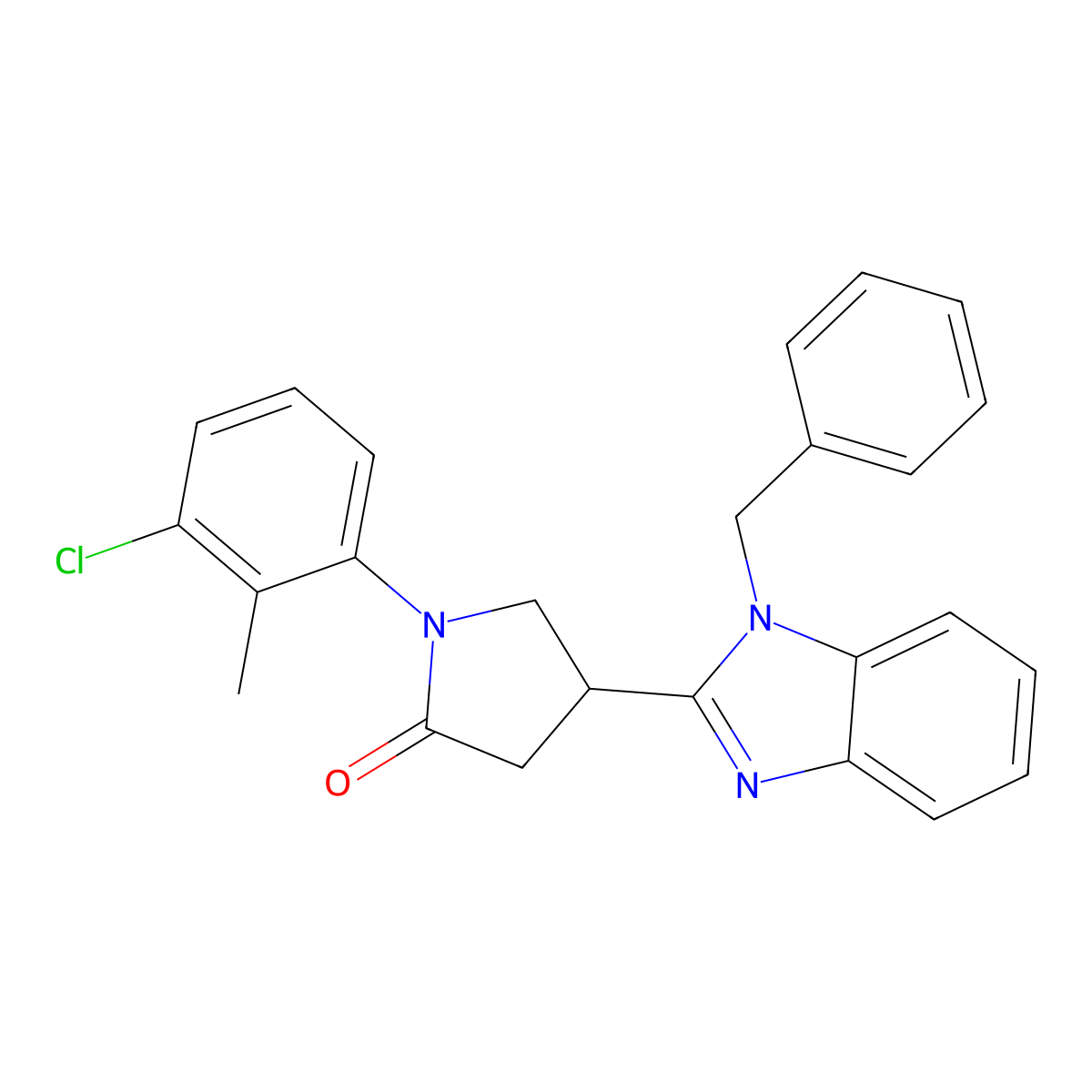 4-(1-benzyl-1H-benzo[d]imidazol-2-yl)-1-(3-chloro-2-methylphenyl)pyrrolidin-2-one molecular structure, CAS 847394-52-9