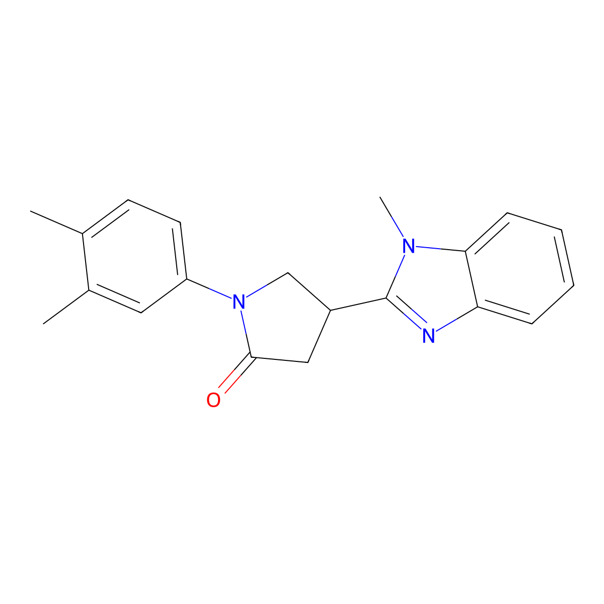 1-(3,4-dimethylphenyl)-4-(1-methyl-1H-1,3-benzodiazol-2-yl)pyrrolidin-2-one molecular structure, CAS 847394-78-9