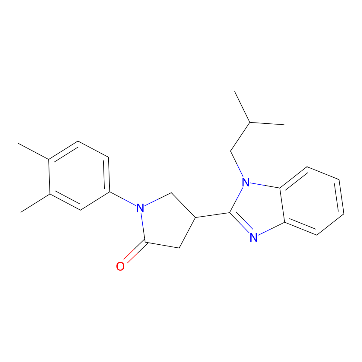 1-(3,4-dimethylphenyl)-4-[1-(2-methylpropyl)-1H-1,3-benzodiazol-2-yl]pyrrolidin-2-one molecular structure, CAS 847394-84-7