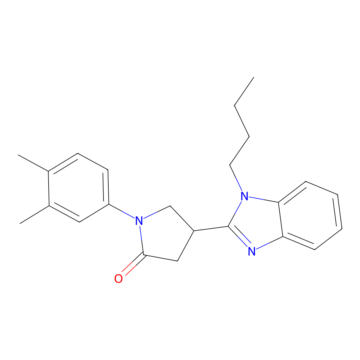4-(1-Butylbenzimidazol-2-yl)-1-(3,4-dimethylphenyl)pyrrolidin-2-one molecular structure, CAS 847394-85-8