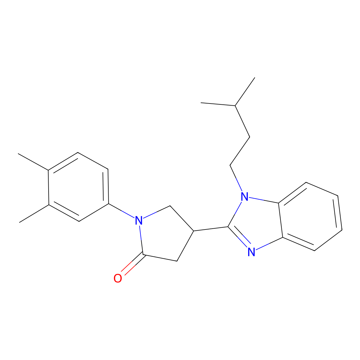 1-(3,4-Dimethylphenyl)-4-[1-(3-methylbutyl)benzimidazol-2-yl]pyrrolidin-2-one molecular structure, CAS 847394-86-9