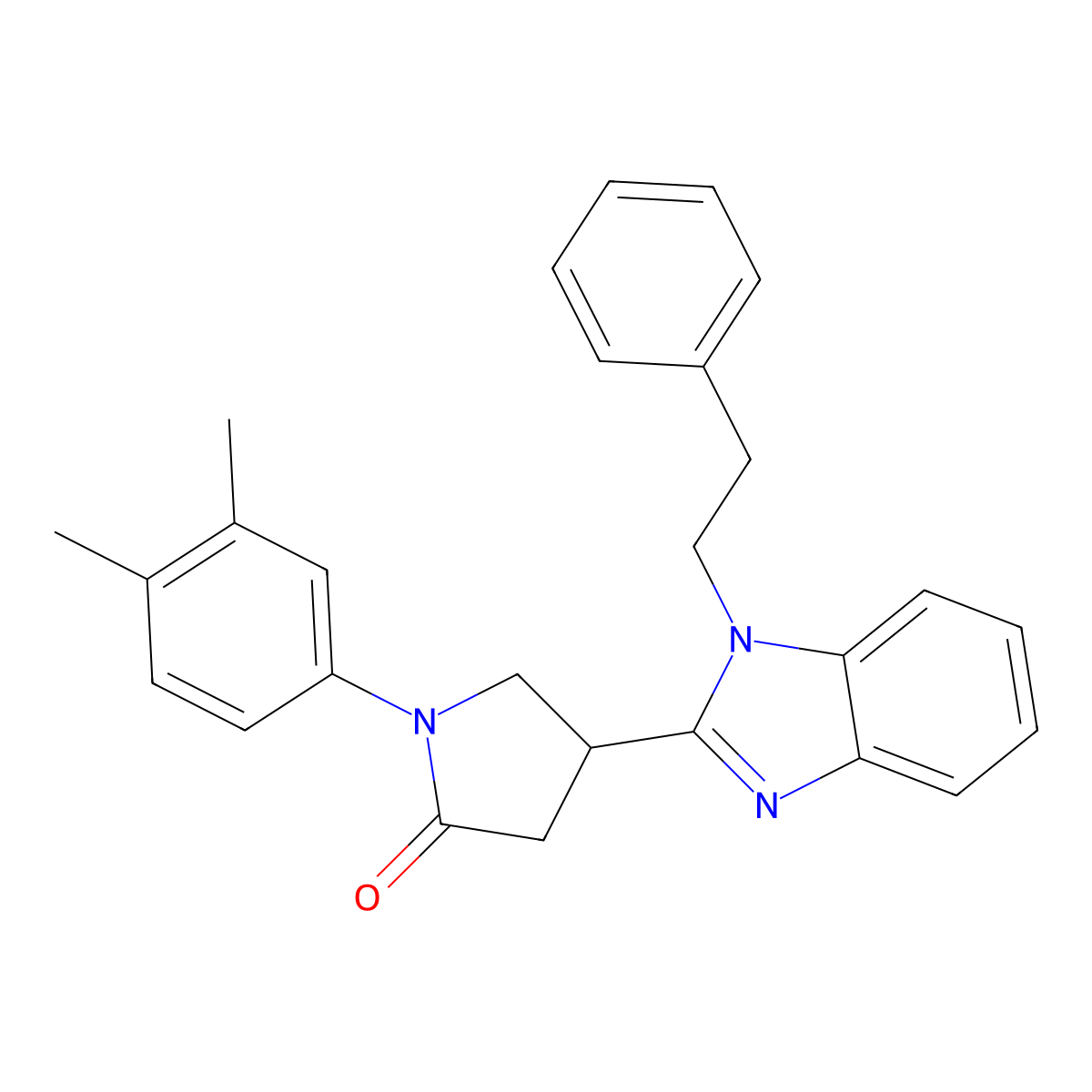 1-(3,4-dimethylphenyl)-4-(1-phenethyl-1H-benzo[d]imidazol-2-yl)pyrrolidin-2-one molecular structure, CAS 847394-87-0