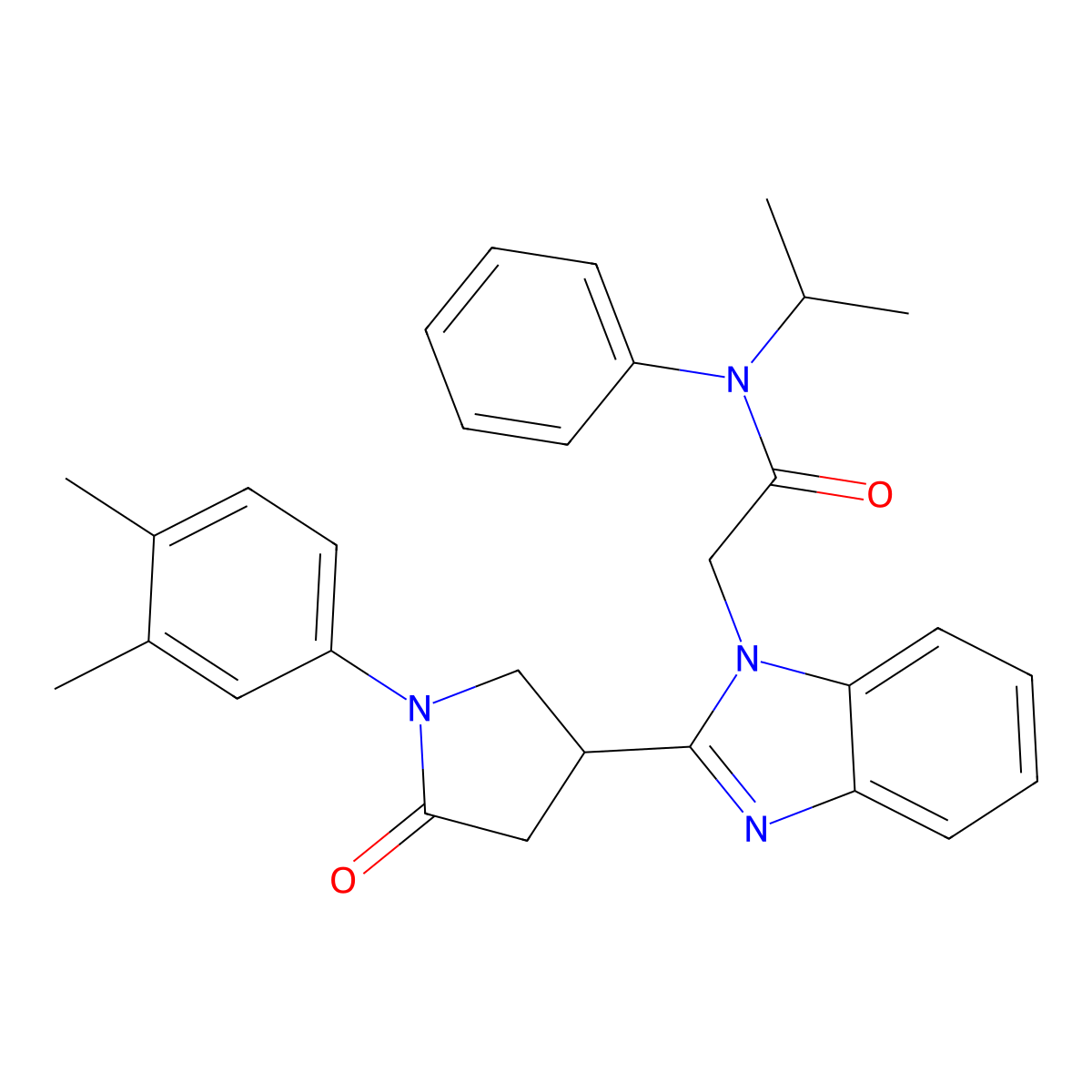 2-(2-(1-(3,4-dimethylphenyl)-5-oxopyrrolidin-3-yl)-1H-benzo[d]imidazol-1-yl)-N-isopropyl-N-phenylacetamide molecular structure, CAS 847394-91-6