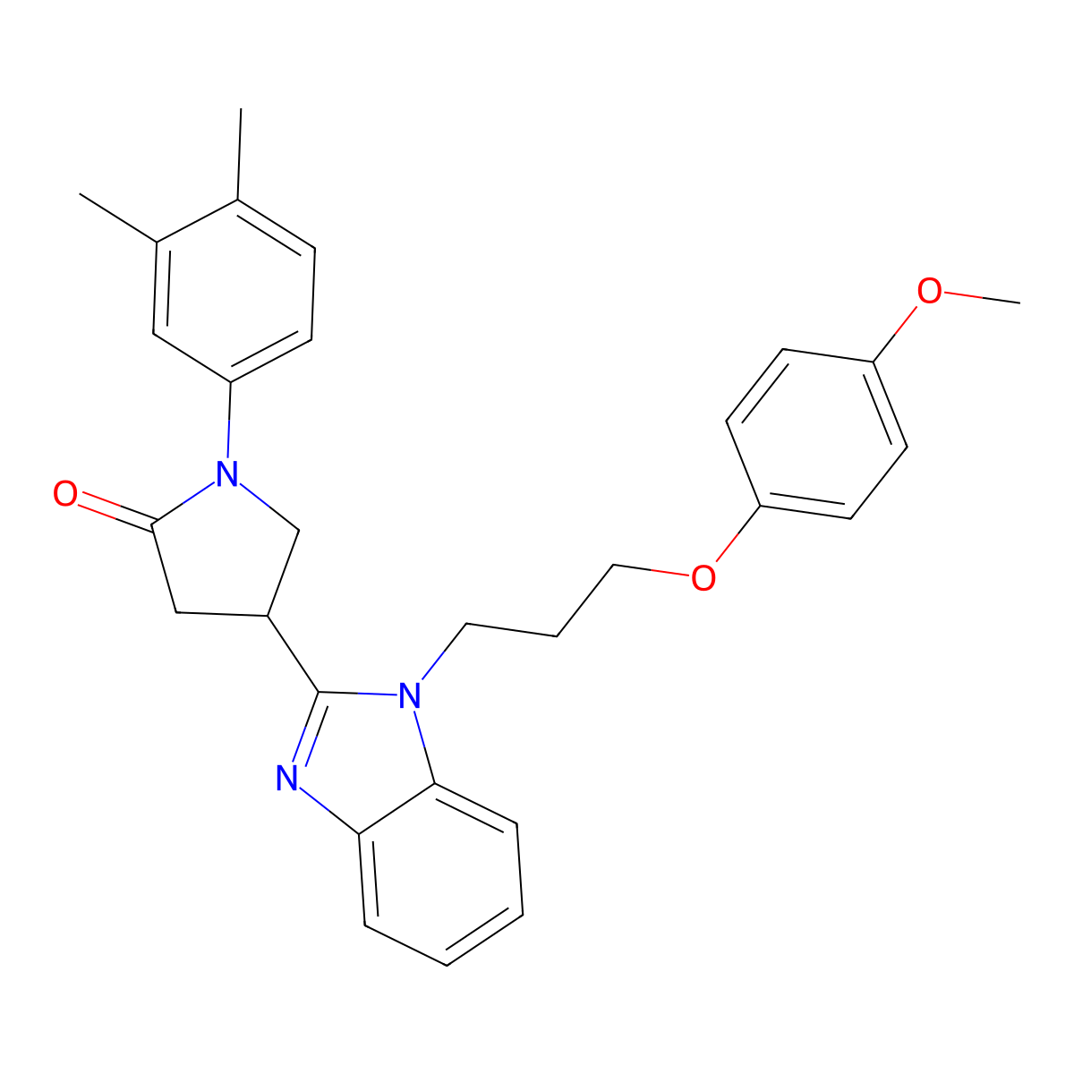1-(3,4-dimethylphenyl)-4-(1-(3-(4-methoxyphenoxy)propyl)-1H-benzo[d]imidazol-2-yl)pyrrolidin-2-one molecular structure, CAS 847394-99-4
